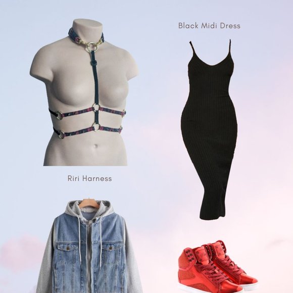 RIRI Adjustable Collared Body Harness with Spikes - Picture 12 of 13